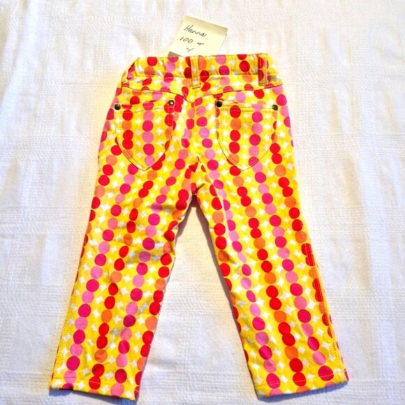 Hanna Andersson girls size 100 or 4 yellow with red & pink dot cropped pants EUC - Picture 2 of 3
